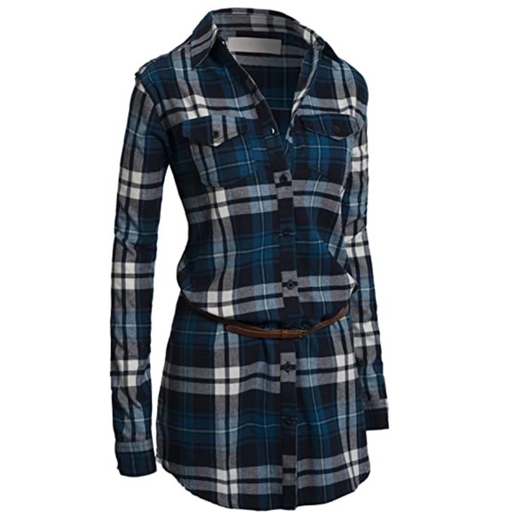 Blue Age Dresses & Skirts - Classic Button Down Plaid Flannel Shirt Dress